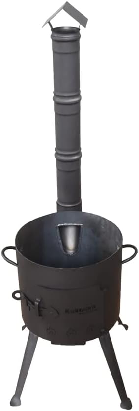 Kukmara Utschak mit Abzugs-Rohr, 45cm + 16 Liter Gusseisen Kazan INNEN GLATT + 50cm Schaumlöffel - F