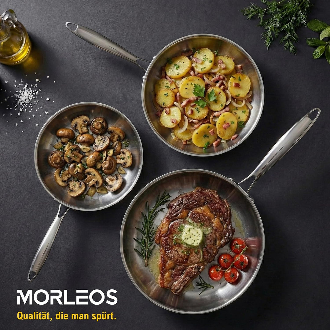 Edelstahlpfanne 24cm Unbeschichtet | 5-Schicht - 3mm - 1 kg | Bratpfanne aus Edelstahl für Induktion