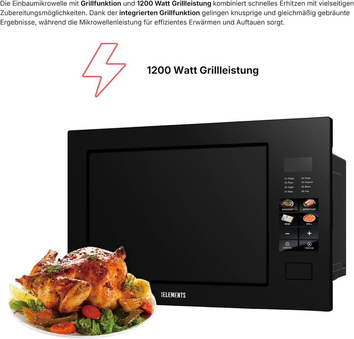 Einbaumikrowelle 60 cm | Einbau Mikrowelle 25 Liter | Full Touch | 1200W Grill | Glasrahmen | Edelst