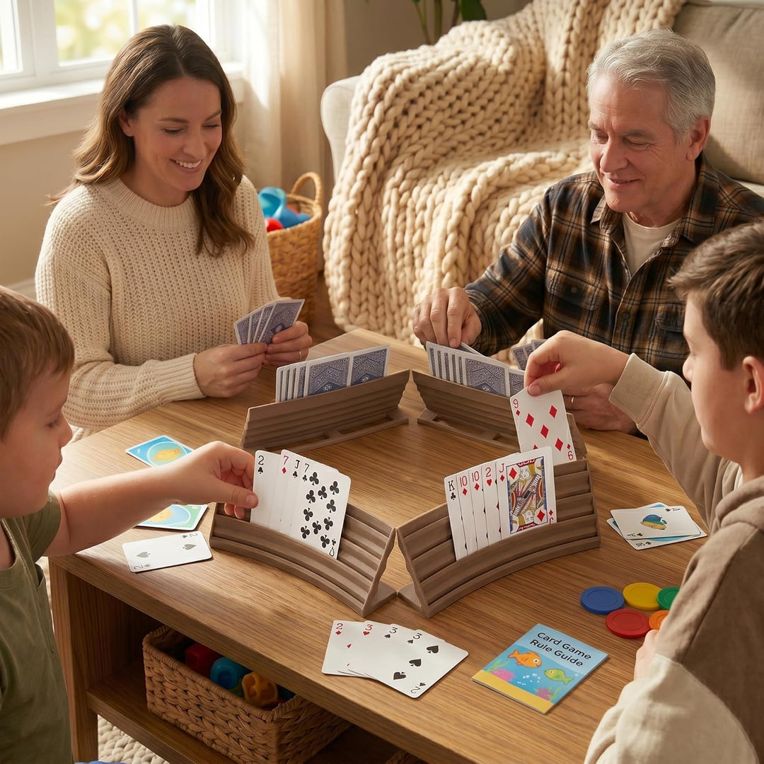 3D Vikings Spielkartenhalter im Holzdesign - 4er Pack - Perfekt für Standard-Spielkarten (4-Reihen),