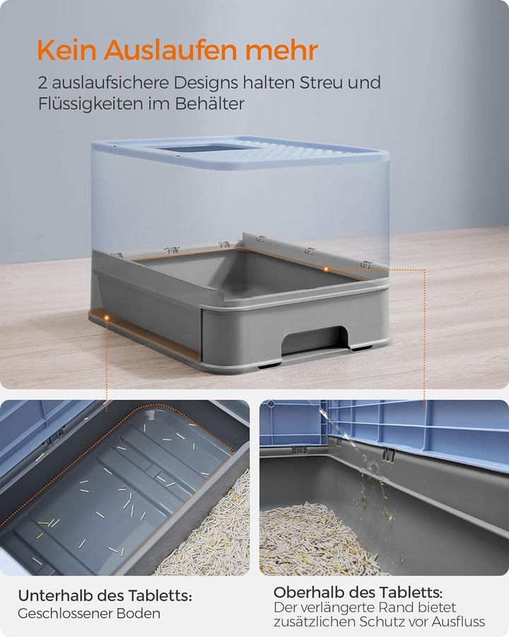 Feandrea Katzenklo, Katzentoilette, mit Deckel, ausziehbares Tablett, Schaufel, Bürste, geräumig für