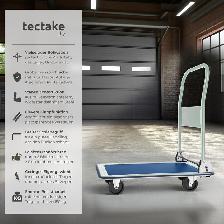 tectake® Plattformwagen 150 kg, Transportwagen klappbar, Transportroller, Rollwagen Metall, Wagen Tr
