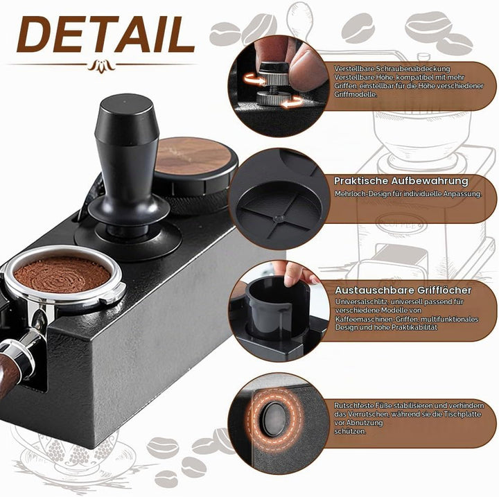 Tamperstation für Barista(51-58mm), Tamping Station aus ABS, Einstellbar Coffee Schwarz Tamper Stati