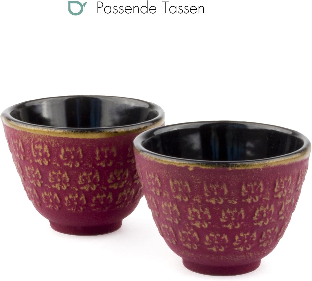 Bredemeijer rotes asiatisches gusseisernes Teekannen Set 0.6 Liter mit 2 Tassen