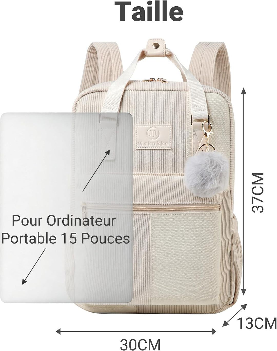 Makukke Rucksack Damen&amp;Herren, Cord Daypack Anti-Theft Tasche Casual Schultasche Citytasche, für Sch