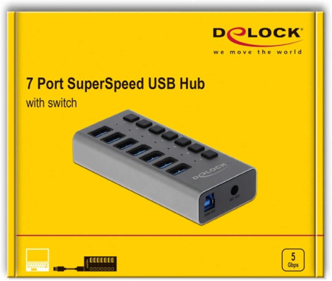 Delock 63669 Externer SuperSpeed USB Hub mit 7 Ports + Schalter