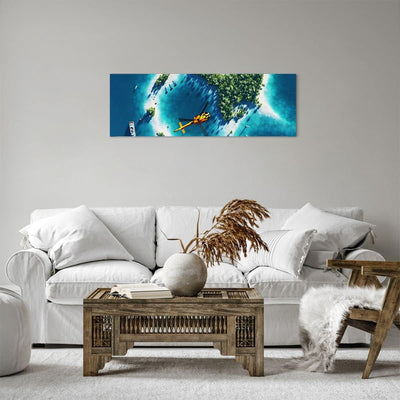 Panorama Bilder auf Leinwand Hubschrauber Ozean Insel Paradies Leinwandbild 90x30cm Wandbilder Dekor