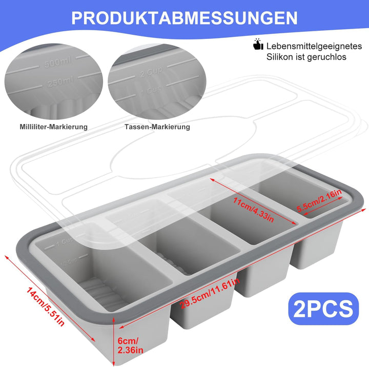 Gefrierbehälter Suppen Einfrieren Behälter Grosse Eiswürfelform 2Stk Silikon Eiswürfelform Mit Decke