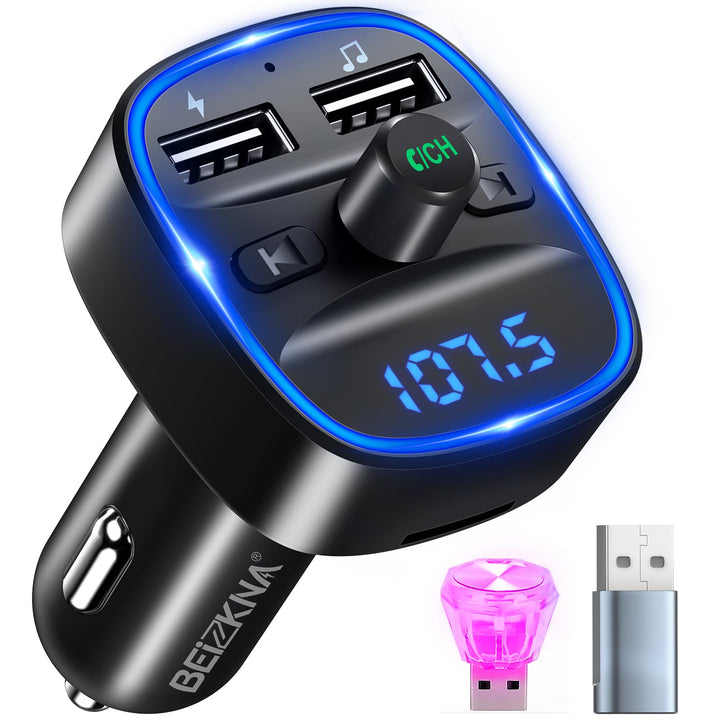 Bluetooth 5.3 FM Transmitter, KFZ Bluetooth Adapter Auto Radio, 2 USB Autoladegerät LED Display Auto