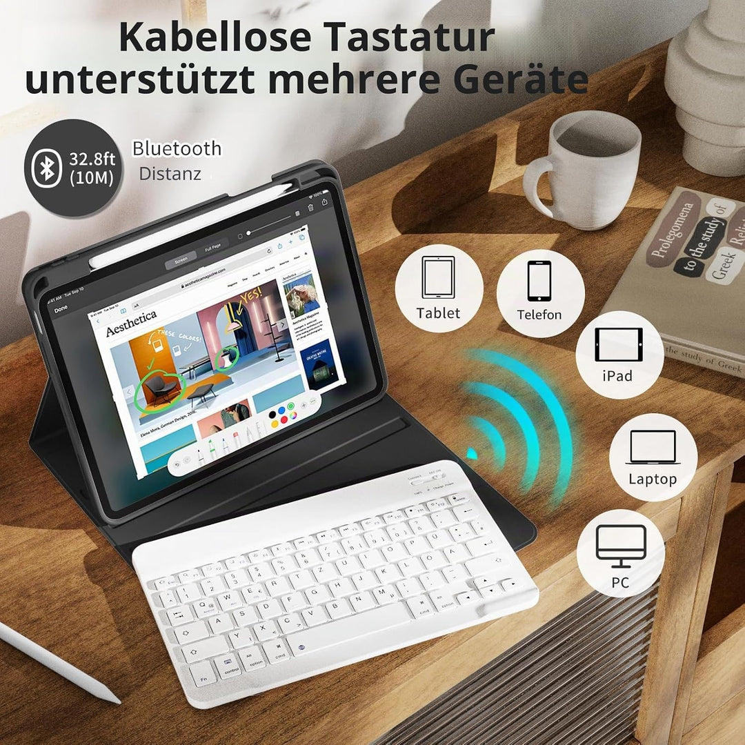 Hülle mit Tastatur für iPad (A16) 11 Zoll 2025/10. Generation 10.9 Zoll 2022, Deutsch QWERTZ Layout