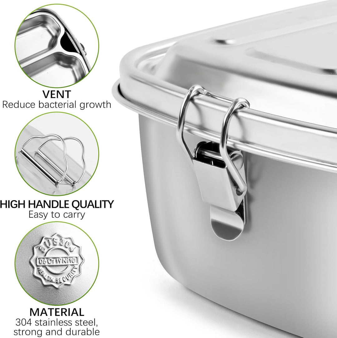 WuGU Brotdose Edelstahl, 2000ML Lunchbox Auslaufsicher Brotzeitdose mit Fächer und Dichtring, BPA-fr