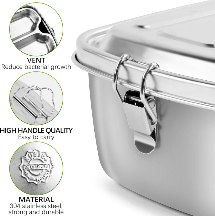 WuGU Brotdose Edelstahl, 2000ML Lunchbox Auslaufsicher Brotzeitdose mit Fächer und Dichtring, BPA-fr