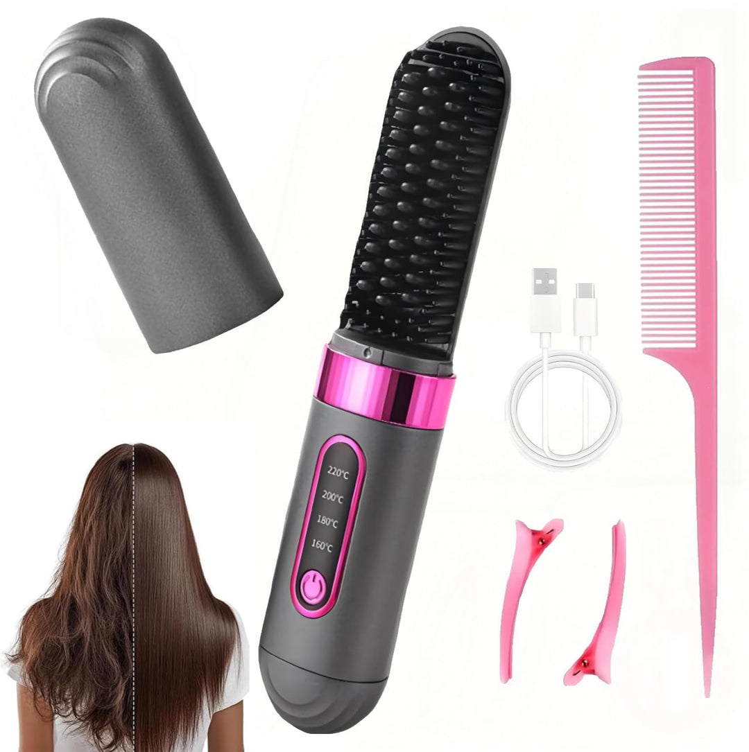 Glättbürste Kabellos,Go Brush Pro Stylingbürste für kurze Haare,Haarglätter Bürste Kabellos mit 3 Wä