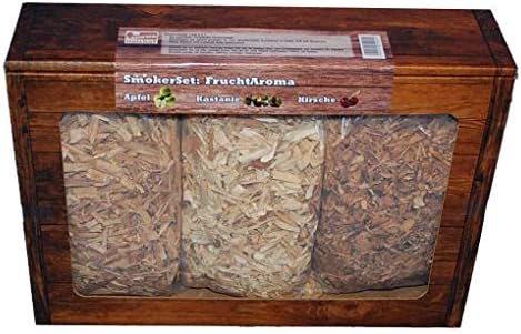 Landree Smoker-Set Fruchtaroma Räucherschnitzel 3X je 2 Liter (Apfel, Kastanie, Kirsche)