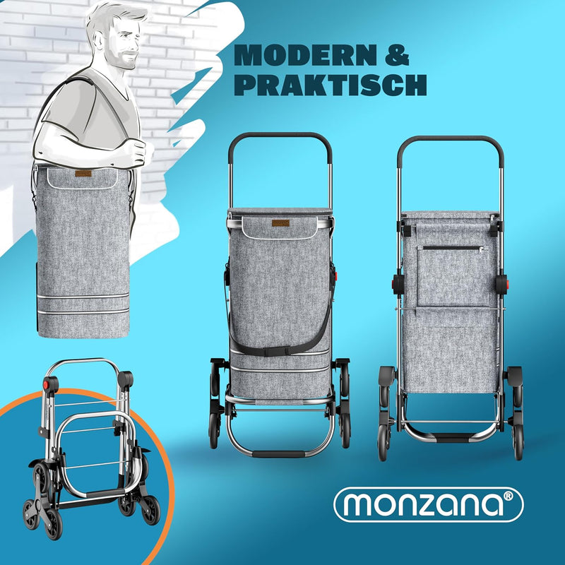 Monzana 2in1 Einkaufstrolley 38 L Klappbar Abnehmbare Tasche 6 Rollen Treppensteiger Einkaufswagen E