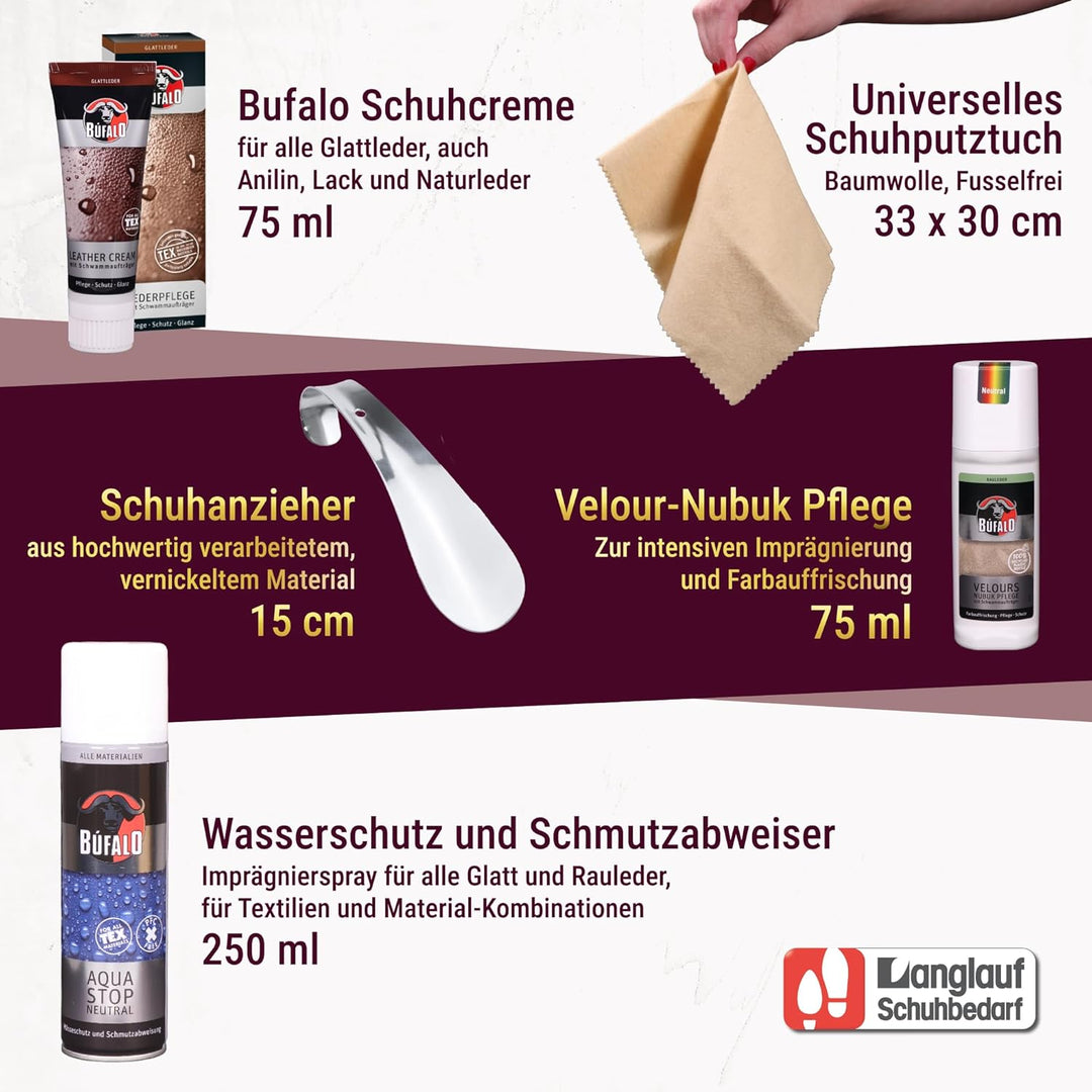 Rosshaar Schuhputzset für Leder 13tlg - Schuhputzkasten Venezia - Rosshaar Tiegelbürste und extra we