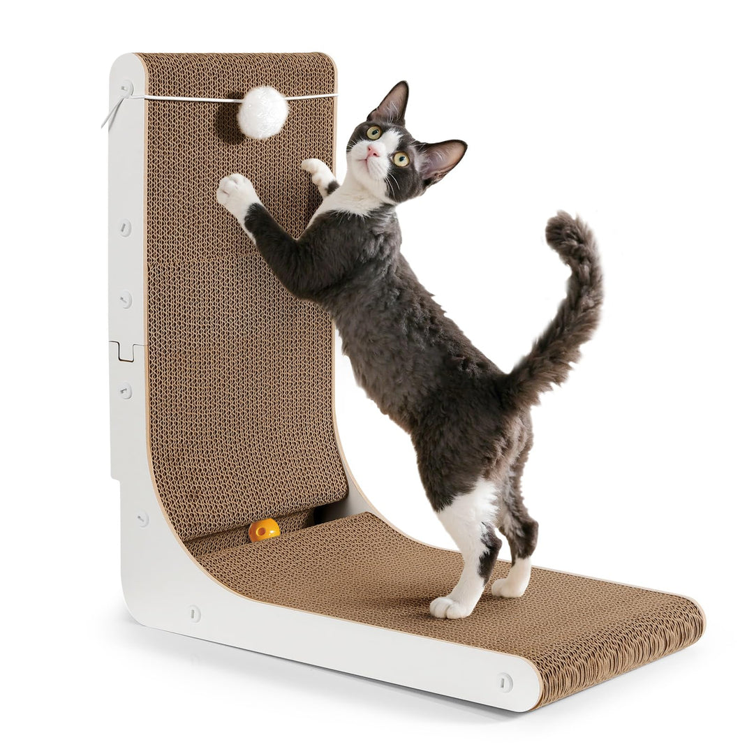 Gimars Hohe 47cm L förmige Kratzbrett Katze mit Ball, Vertikaler kratzpappe für Katzen, Langlebiges