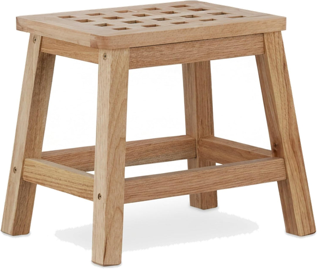 Relaxdays Tritthocker Holz, Fussbank aus Naturholz, niedriger Blumenhocker für Töpfe, HBT: 25,5 x 29