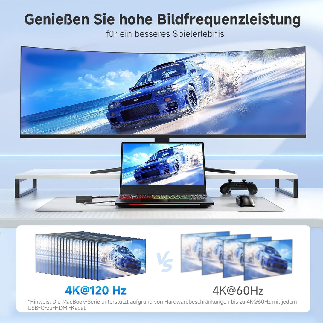 Cable Matters 8K HDMI USB C-Hub (USB-C HDMI Dock 4K bei 120 Hz) mit 2X USB 3.0 Ports, Gigabit Ethern