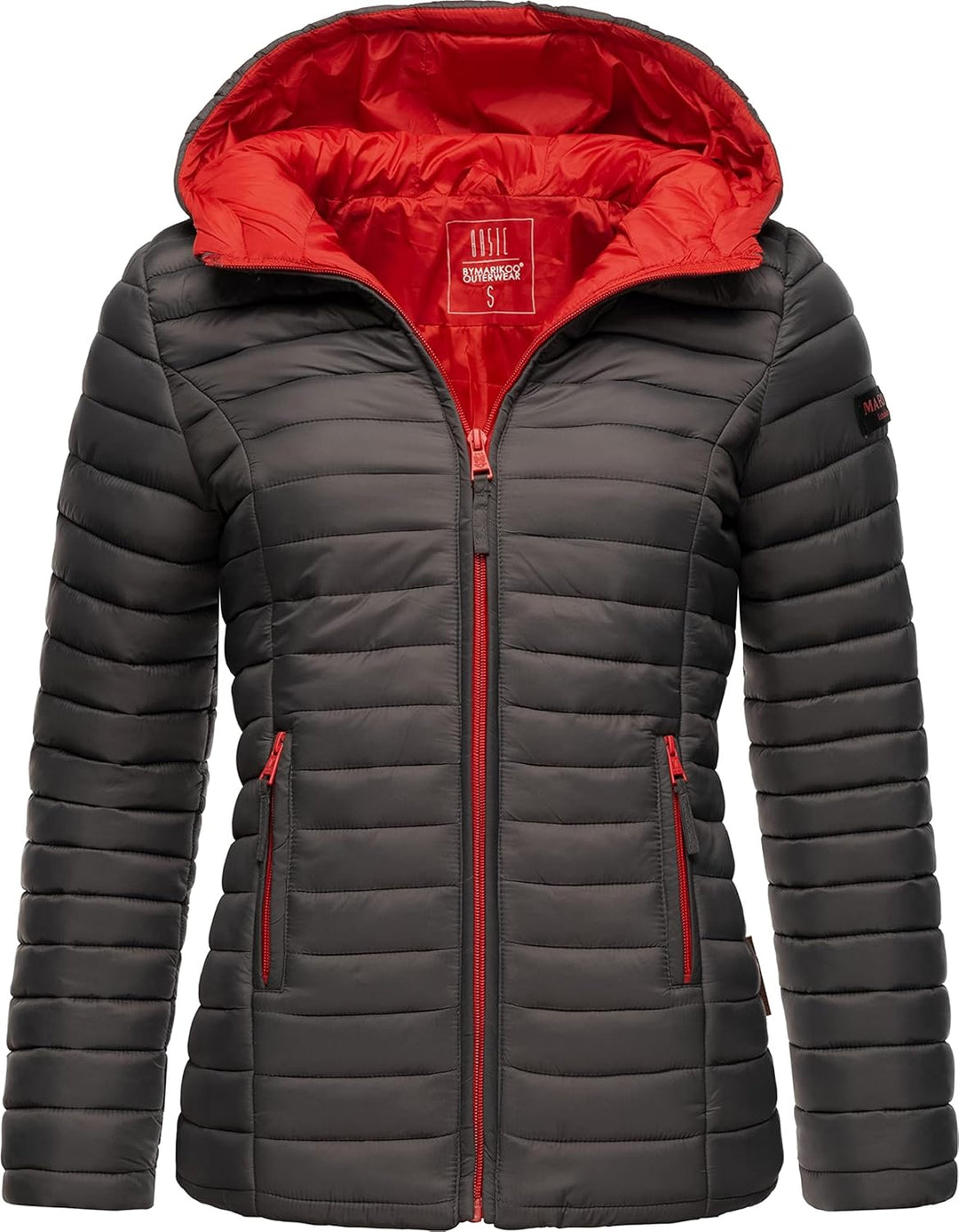 MARIKOO Damen leichte Übergangsjacke Steppjacke mit Kapuze Asraa XS-3XL XS Anthracite, XS Anthracite
