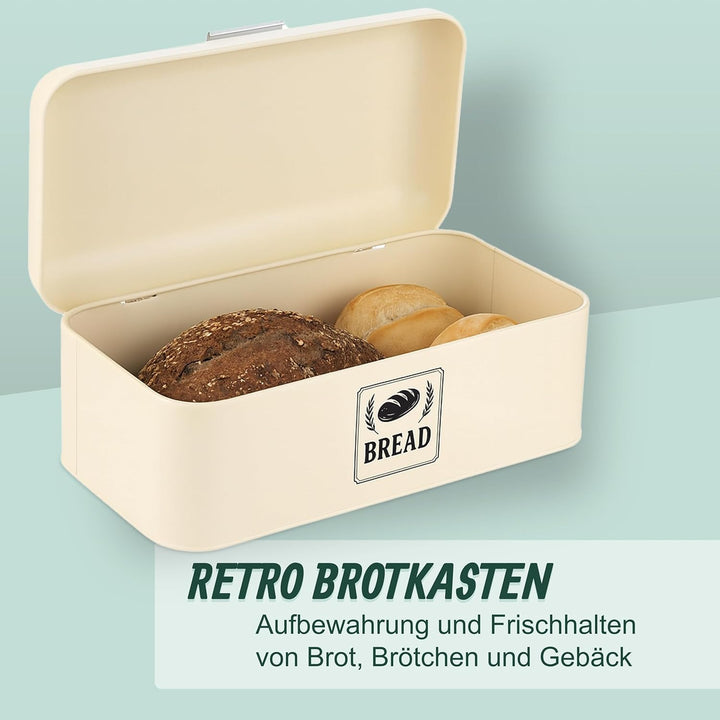 Relaxdays Brotkasten, Brotbox mit Deckel & Griff, HBT: 17x42x24 cm, Brot aufbewahren, Brotkiste Retr