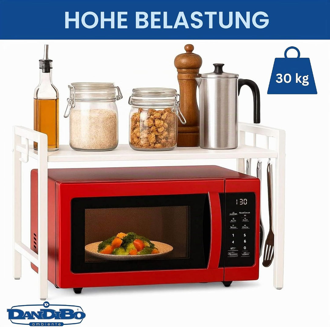 DanDiBo Verstellbares Mikrowellenregal Weiss 2 Stufig 40-64 cm Mikrowellen Regal 96683 Stehend Mikro