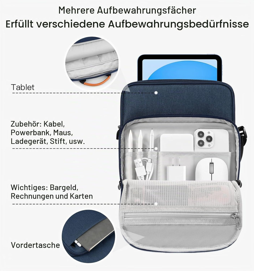 Dadanism 9-11 Zoll Tablet Tasche Schultertasche für iPad Pro/Air 11", iPad (A16) 11", i-Pad 10. Gen