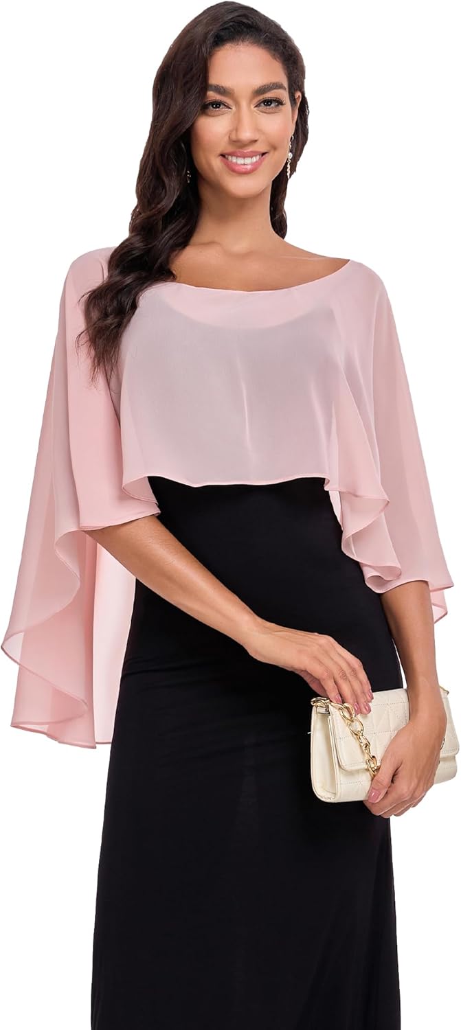 Chiffon Wrap Shawls Capes for Evening Dresses Wedding Bridal Bolero Shawl Wraps for Women Blush, Blu