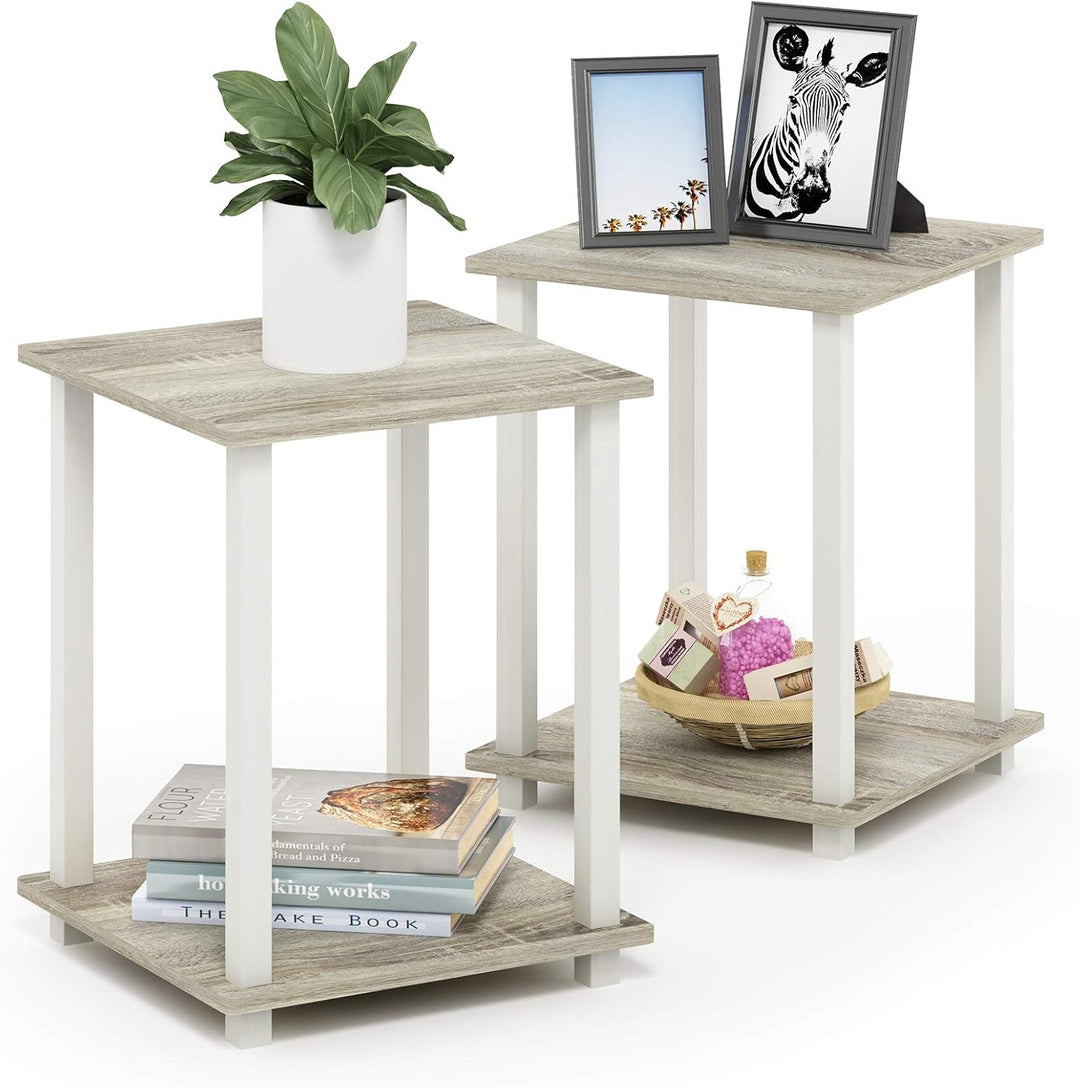 Furinno Simplistic Sofatisch, Couchtisch, Beistelltisch, mit 2 Ebenen, 2-er Set, Sonoma Eiche / Weis