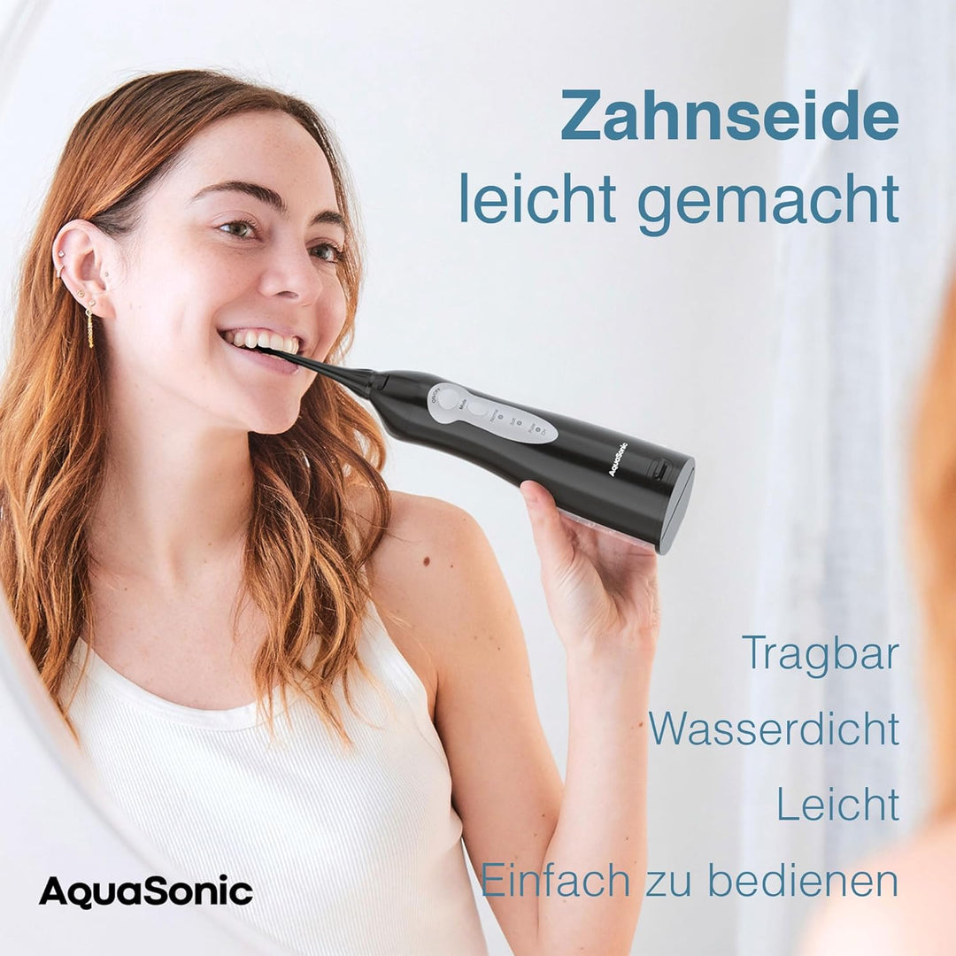 Aquasonic Aqua Flosser - Professioneller Wiederaufladbarer Wasserzahnseidenreiniger mit 4 Aufsätzen