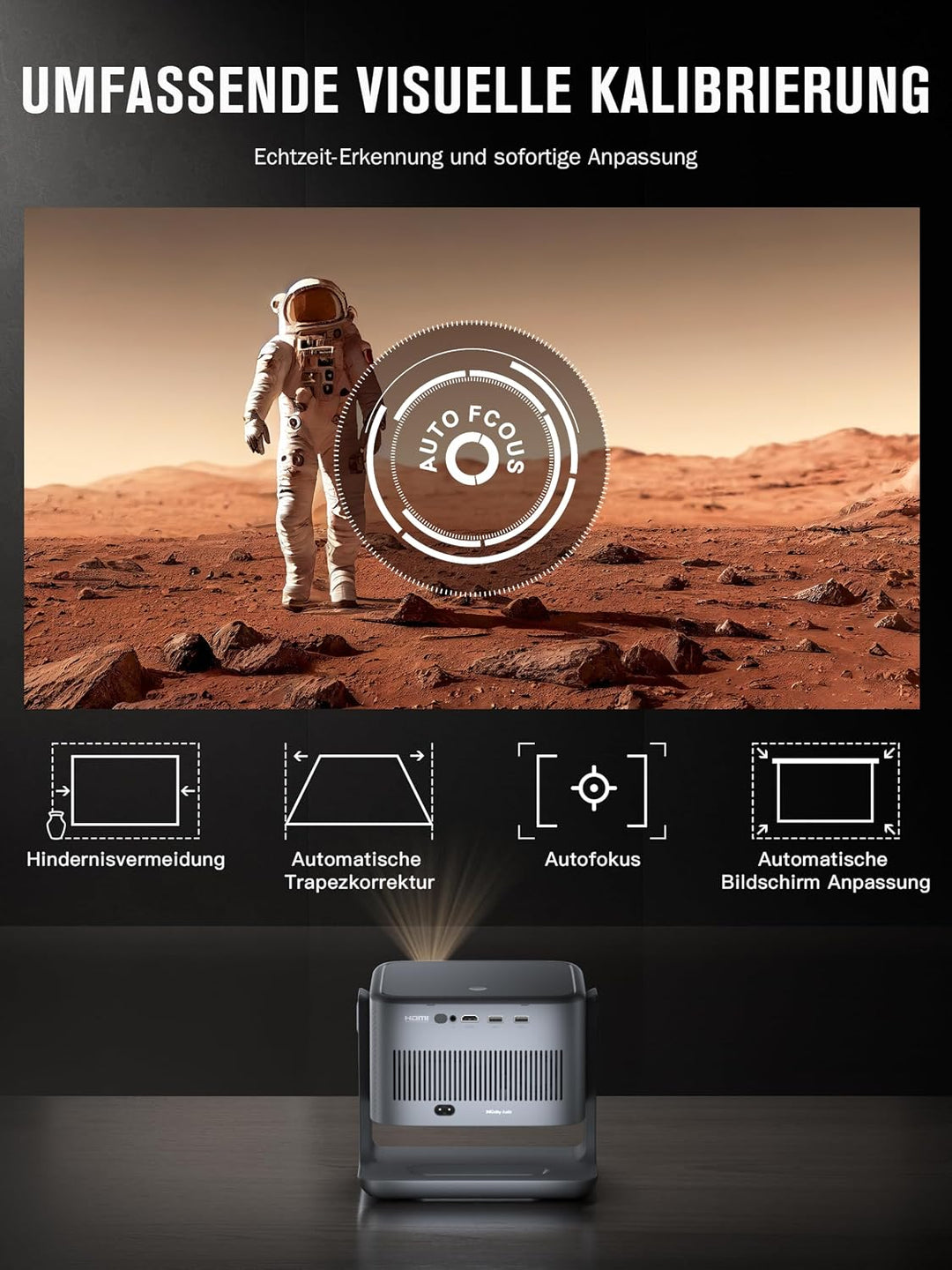 [30000Lumen &amp; Offiziell lizenzierte App] Smart Beamer 4K Heimkino, VISSPL 3D Dolby Audio und Autofok