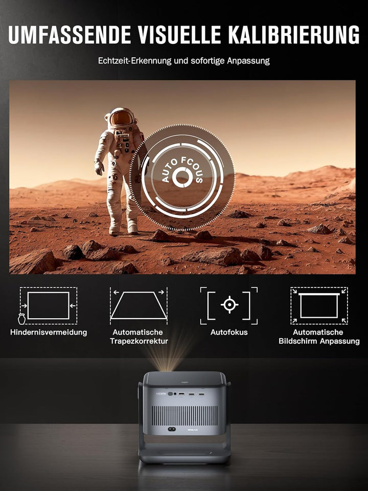 [36000Lumen & Offiziell lizenzierte App] Smart Beamer 4K Heimkino, VISSPL 3D Dolby Audio und Autofok