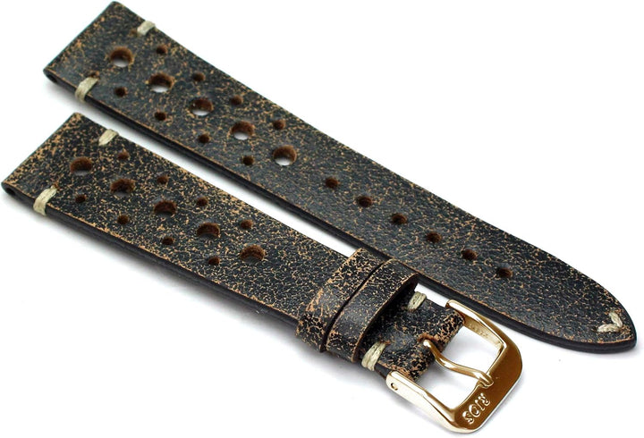 RIOS1931 Rallye Gold Vintage Rindsleder Uhrenarmband handgemacht in Deutschland Robust 20mm schratch