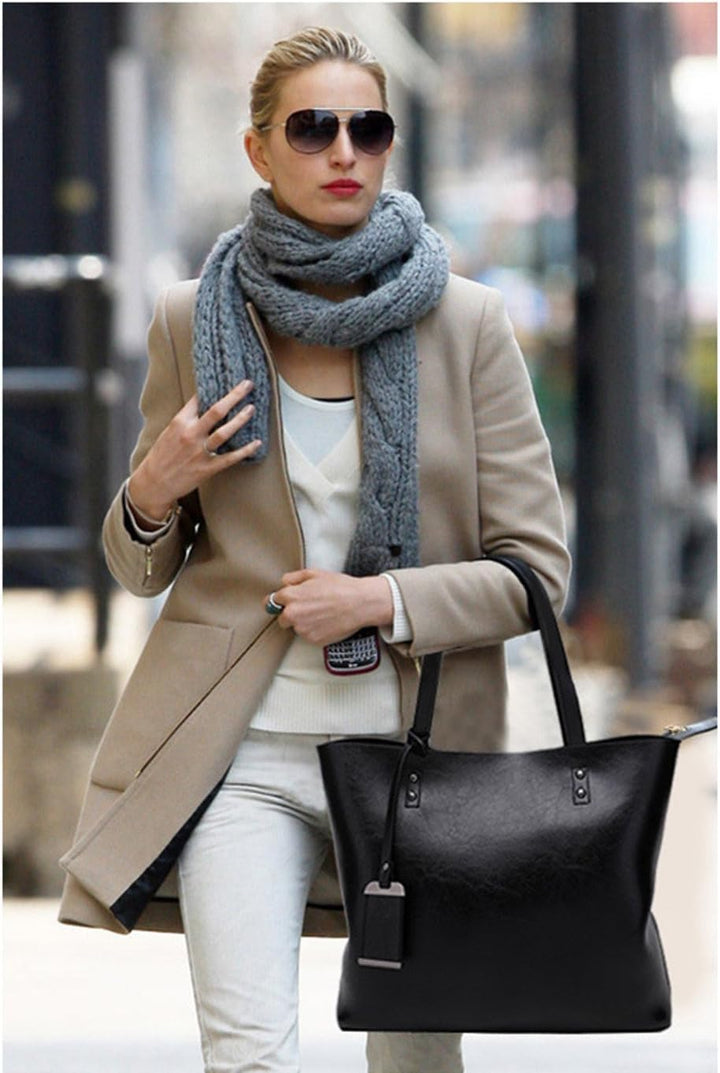 Coolives Tote Einkaufstasche aus PU-Leder für Damen, vertikale Handtaschen, Schultertasche, mit Schu