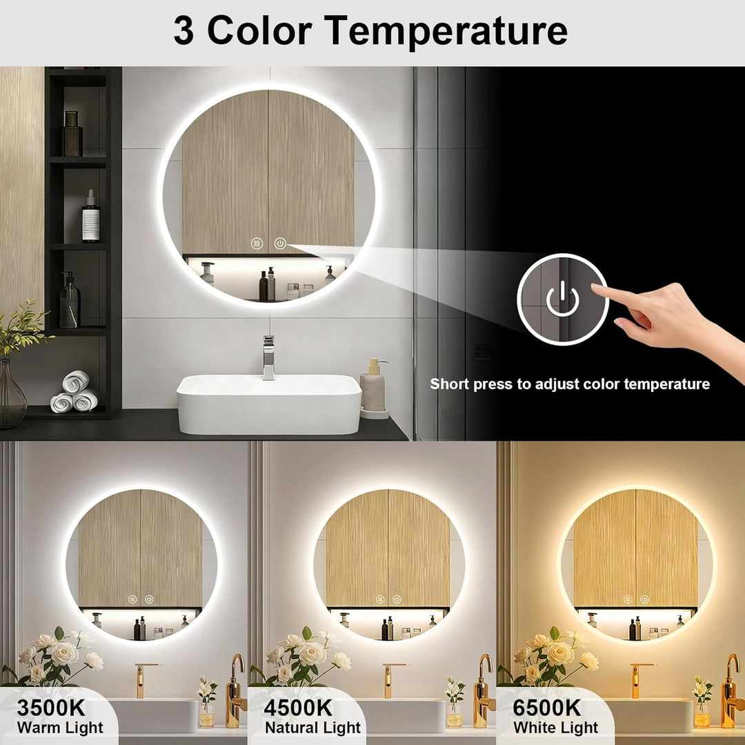 Rund Badspiegel mit Beleuchtung, Badezimmerspiegel Wandspiegel 60cm und Touch-Schalter, IP65-Led-Spi