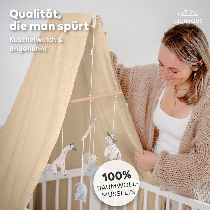 Betthimmel Babybett [in 12 Farben] Himmel Babybett aus 100% Baumwolle Musselin - Betthimmel Mädchen