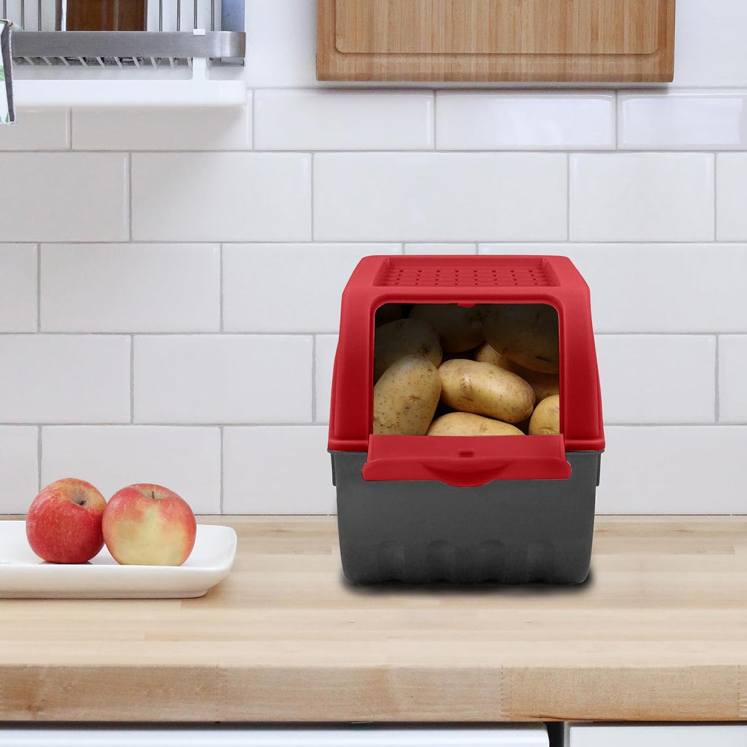 ARTECSIS® 2x Kartoffel Aufbewahrungsbox mit Deckel für 6 kg Kartoffeln (rot) - Vorratsbehälter &amp; Vor