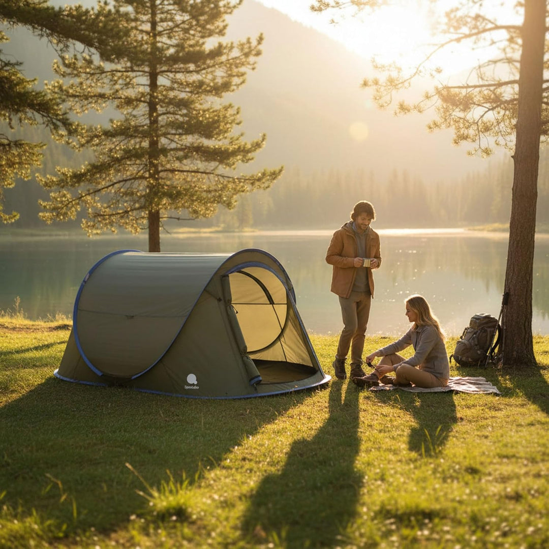 Pop Up Wurfzelt für 2-3 Personen in blau, grün oder Silber - Trekking und Camping Sofortzelt - Autom
