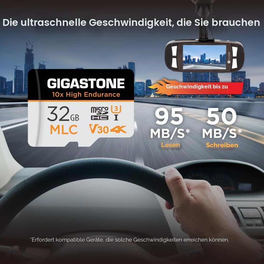 [10x High Endurance] Gigastone MLC 32GB 2er-Pack Industrial MicroSDXC Karte mit Adapter,95/60 MB/s 4