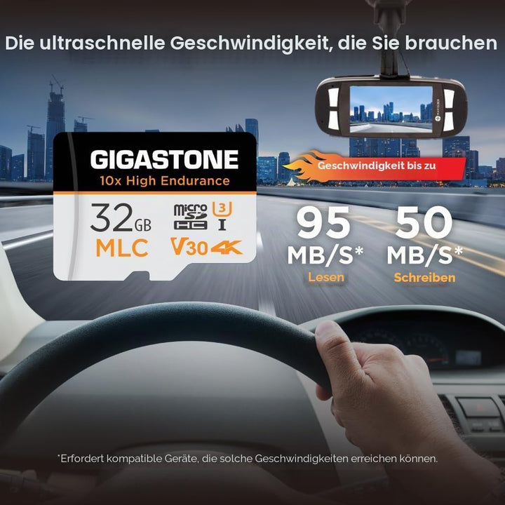 [10x High Endurance] Gigastone MLC 32GB 2er-Pack Industrial MicroSDXC Karte mit Adapter,95/60 MB/s 4
