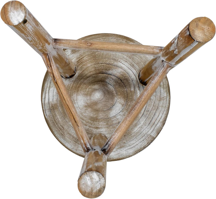 Spetebo Holz Blumenhocker mit 3 Beinen White Washed - Ø 35 cm - Massivholz Deko Hocker rund Shabby C