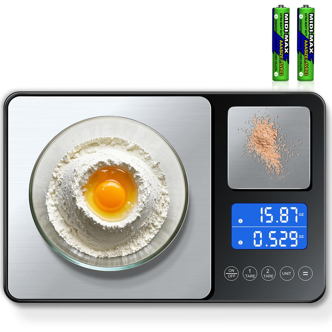BRICH küchenwaage digital mit Dualer Plattform – 500g/0,01g & 15kg/1g Präzision, Summierfunktion, 7
