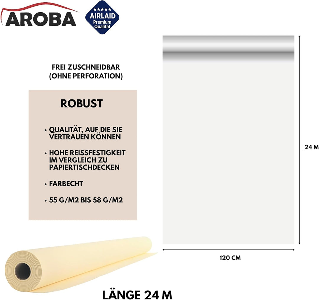 AROBA 1x Airlaid Tischdeckenrolle (Beige, 1,2 m x 24 m) - Stoffähnliche Tischdecke - Hochwertige Tis