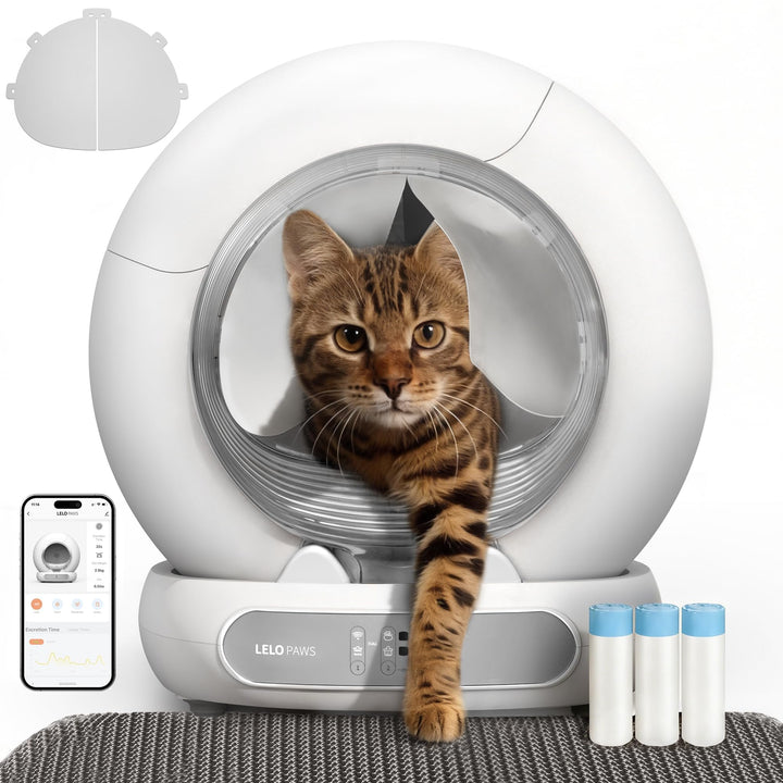 Selbstreinigende Katzentoilette mit Türvorhang, 65L+9L Katzenklo Selbstreinigend mit Müllbeutel, Mat