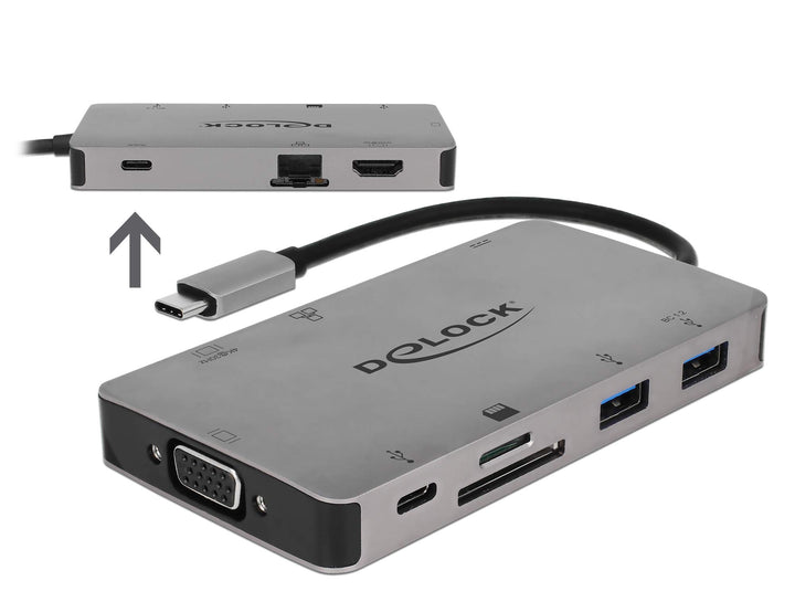 Delock USB C HUB/Thunderbolt 3 Adapter / 9 in 1 Dockingstation mit HDMI 4K / VGA/USB 3.1 mit PD 3.0