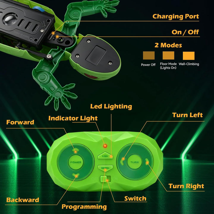 Ferngesteuerter Gecko mit Rückenbeleuchtung, Neuer Wandkletterer Gecko – 9 Lichtmodi, RC-Gecken Spie