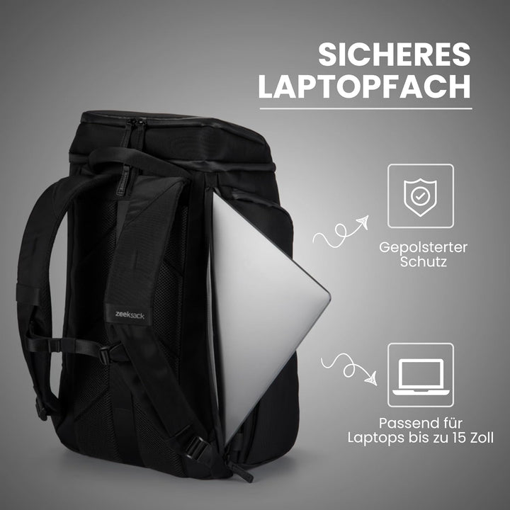Zeeksack Rucksack Schwarz 20L - The Organizer Backpack & Reiserucksack mit Laptopfach, herausnehmbar