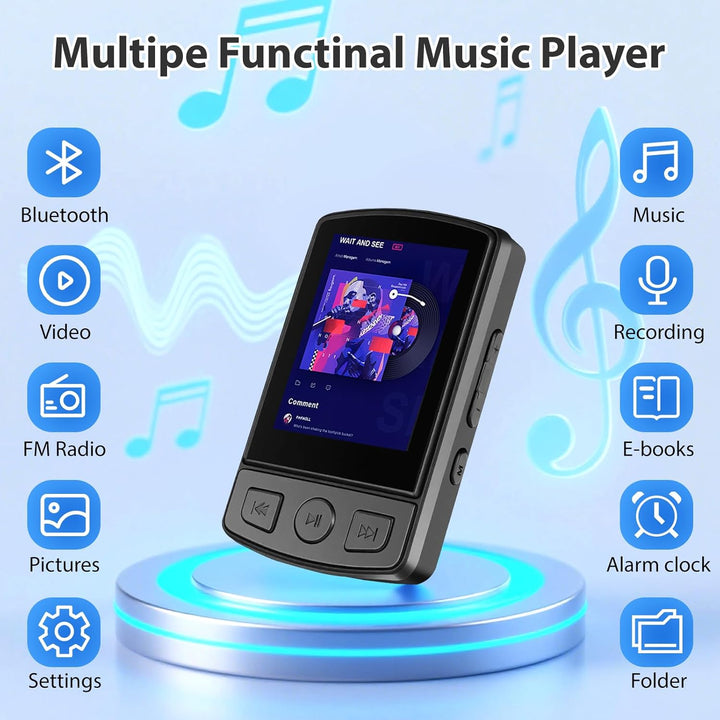 MP3 Player Bluetooth 5.2 - Sport 32GB Musik Player 1,8 Zoll TFT Farbbildschirm mit Clip FM Radio Ein