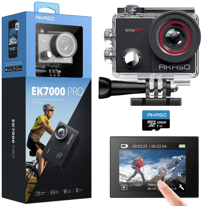 AKASO Action Cam 4K30FPS mit 128GB microSDXC Speicherkarte 20MP WiFi 40M Unterwasserkamera Wasserdic