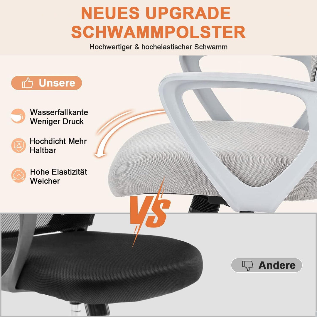 DUMOS Bürostuhl Ergonomisch, Schreibtischstuhl mit Lendenwirbelstütze, Drehstuhl mit Armlehne, Compu